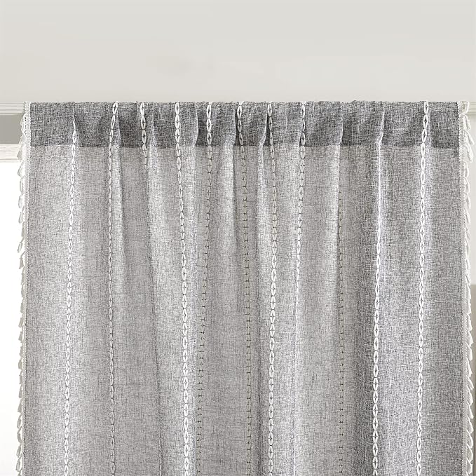 RoomTalks Dark Gray Boho Farmhouse Curtains - Image 5