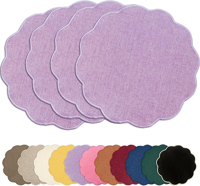 AHHFSMEI Round Faux Linen Placemats Set of 4 Heat Resistant Non-Slip Stain by AHHFSMEI