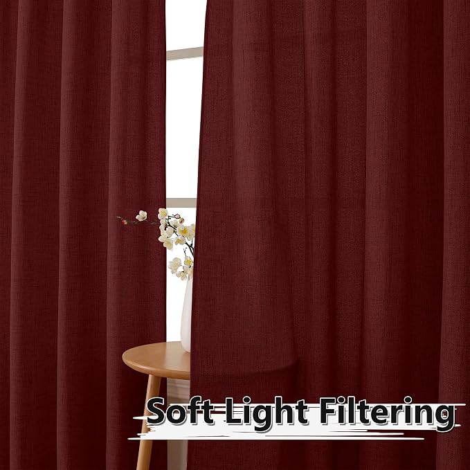 Tollpiz Linen Tier Curtains Rod Pocket Semi Sheer Short Kitchen Curtain Half - Image 2