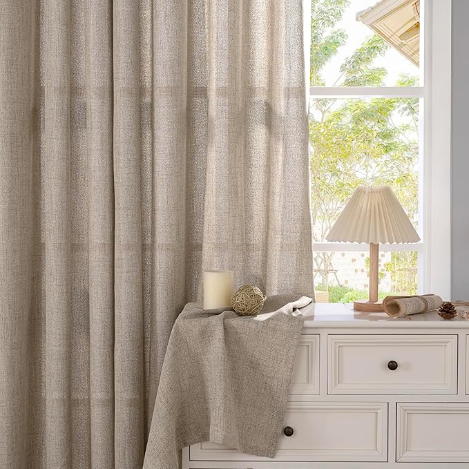 YoungsTex Oatmeal Linen Kitchen Curtains 36 Inches Long - Image 8