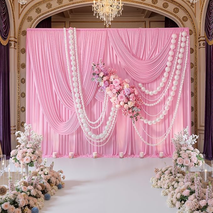 40ft x 10ft Wrinkle Free Baby Pink Backdrop Curtains - Image 3