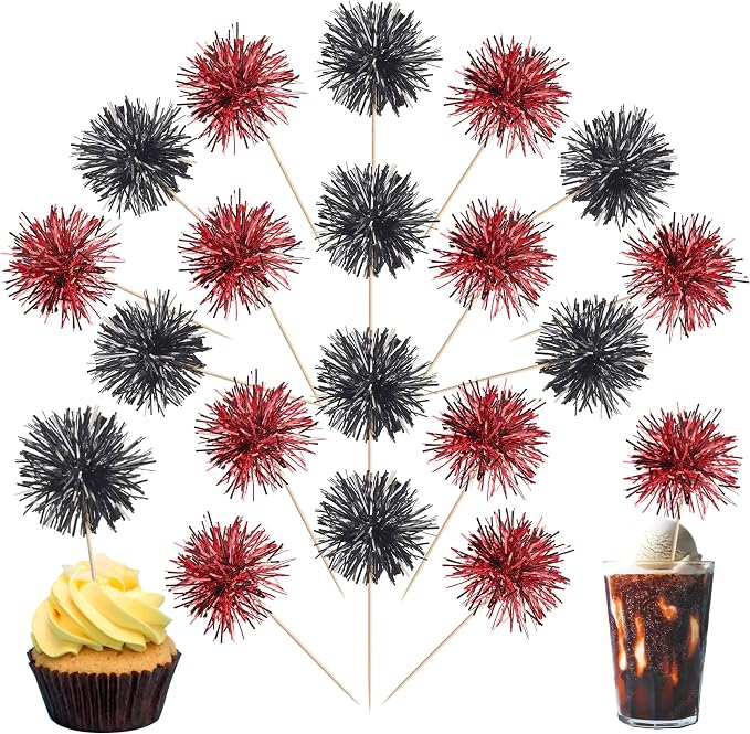 40 PCS Foil Firework Cupcake Toppers Sparkle Tinsel Cupcake Picks Fireworks - Image 8