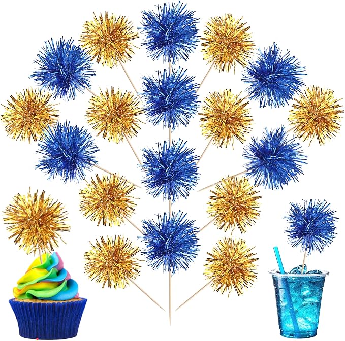 40 PCS Foil Firework Cupcake Toppers Sparkle Tinsel Cupcake Picks Fireworks by ZHUOWEISM