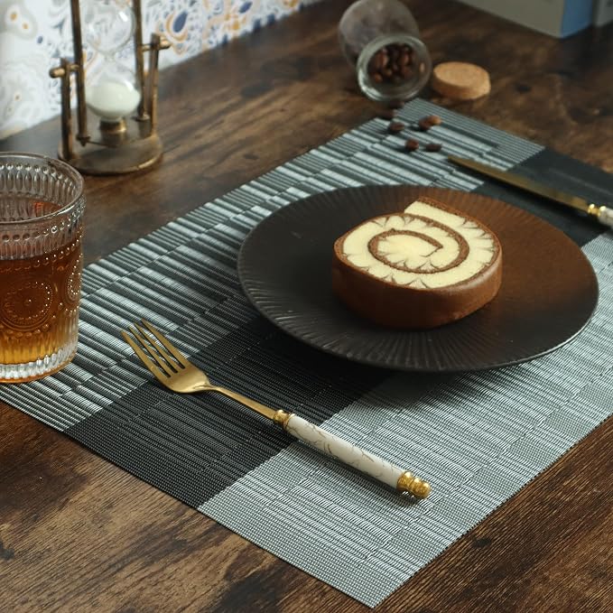 HeloHo Black Grey Stripe Placemats Set of 8, Heat-Resistant Washable Placemats - Image 3