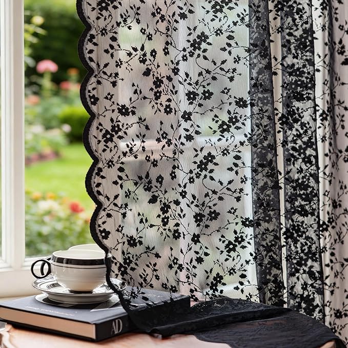 Anmao Vintage Lace Sheer Curtains 96 Inches Long by Anmao