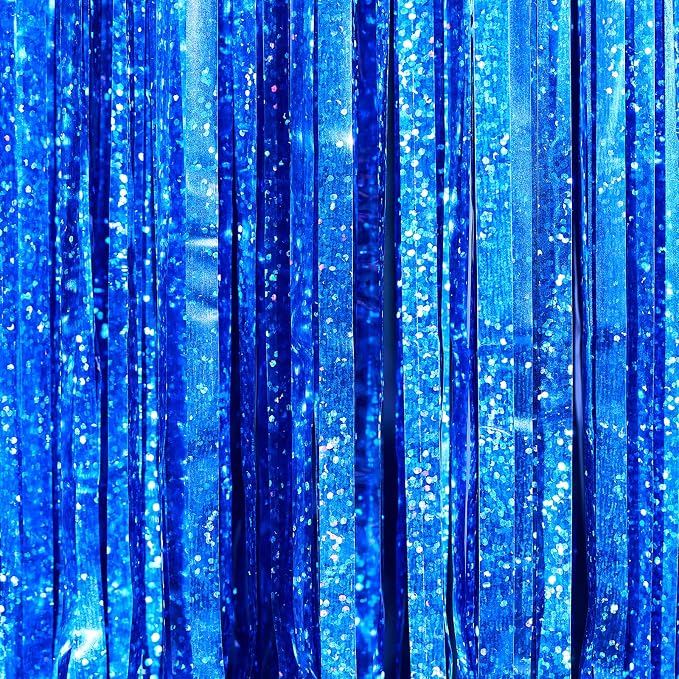 PartyWoo Royal Dark Blue Foil Fringe Tinsel Streamers 2pcs 6.6FT Backdrop | - Image 2