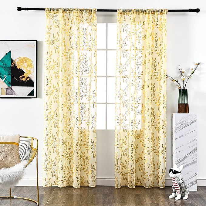Sutuo Home Beige Sheer Curtains 96 Inches Long 2 Panels Set, Privacy Window - Image 2