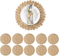13.8" Corn Husk Woven Round Placemats Set of 10 by DaiVuCrafts