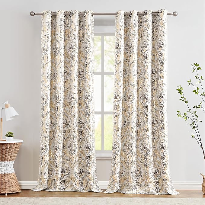 jinchan Gold Foil Blackout Curtains 96 Inch Damask Grommet 2 Panels | Room by JINCHAN