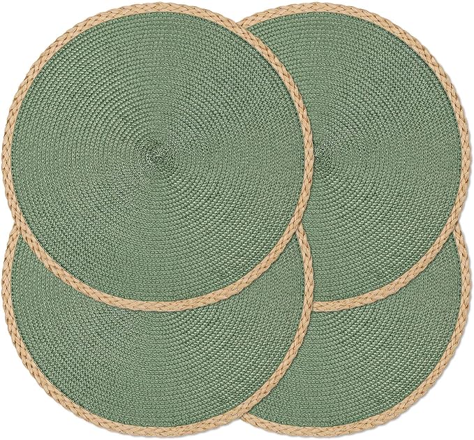 Round Placemats Set of 4, Woven Table Mats, Thin Edge, 15 Inch Diameter by Noctiflorous