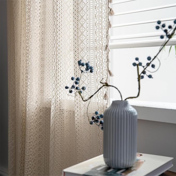 Sutuo Home Boho Curtains Crochet Lace Sheer Bohemian Stylish - Image 2