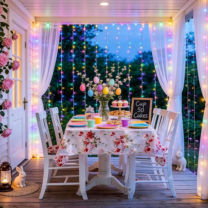 JMEXSUSS 300LED Curtain Lights for Easter Decor, Pastel | Remote Control - Image 3