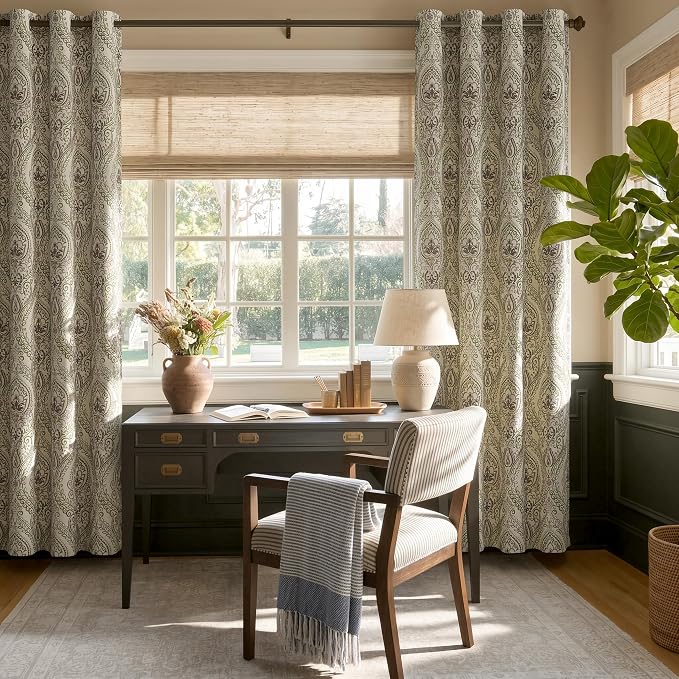 jinchan Sage Green Damask Curtains 90 Inch Room Darkening Grommet 2 Panels | - Image 6