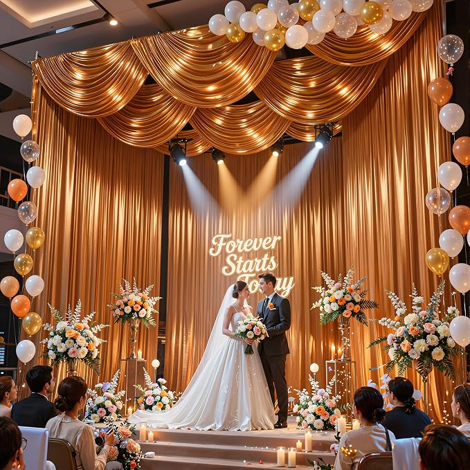 40x10ft Rust Orange Glitter Backdrop Curtain - Image 2