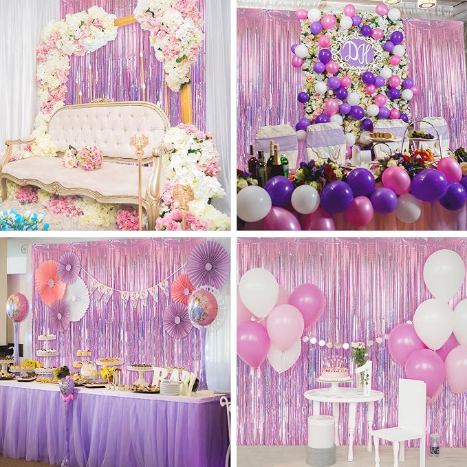 3 Pack 3.3 x 9.9 ft Holographic Pink Tinsel Streamers Party Decorations | Foil - Image 6