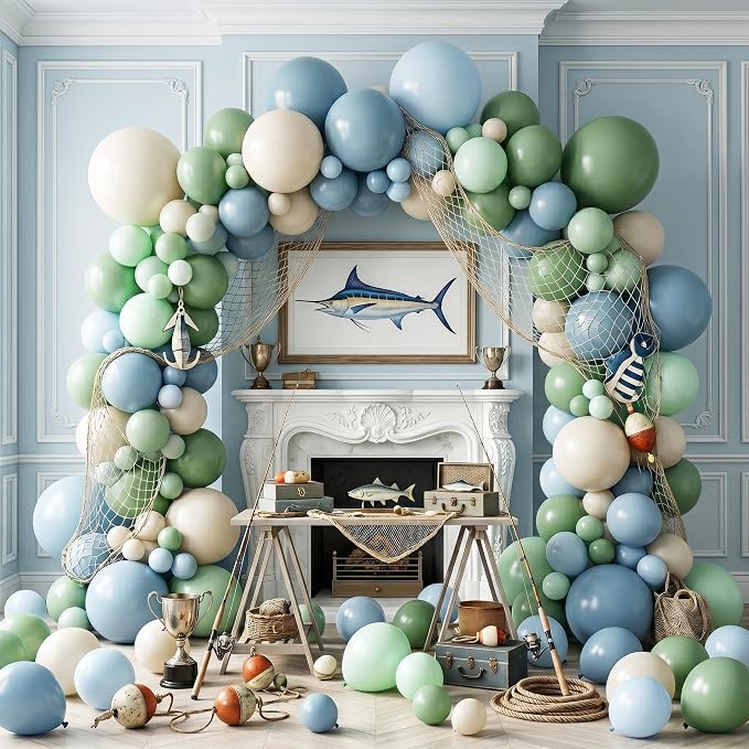 130Pcs Sage Green Dusty Blue Balloon Garland Arch Kit, - Image 6