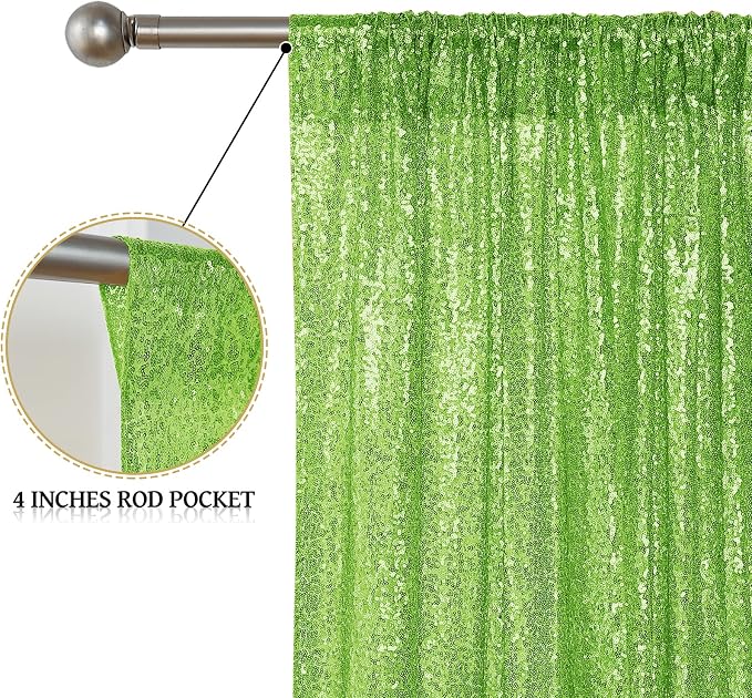 Sugargirl Apple Green Sequin Backdrop Curtain 4FTx8FT Glitter Apple Green - Image 4