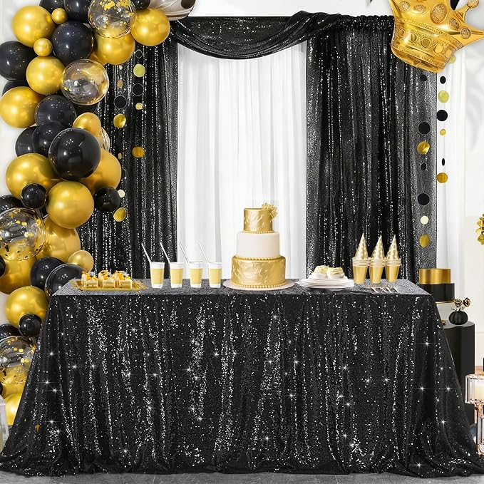 Black Sequin Backdrop Curtains 4 Pcs 2ftx8ft Glitter Shimmer Fabric | Sparkly - Image 7