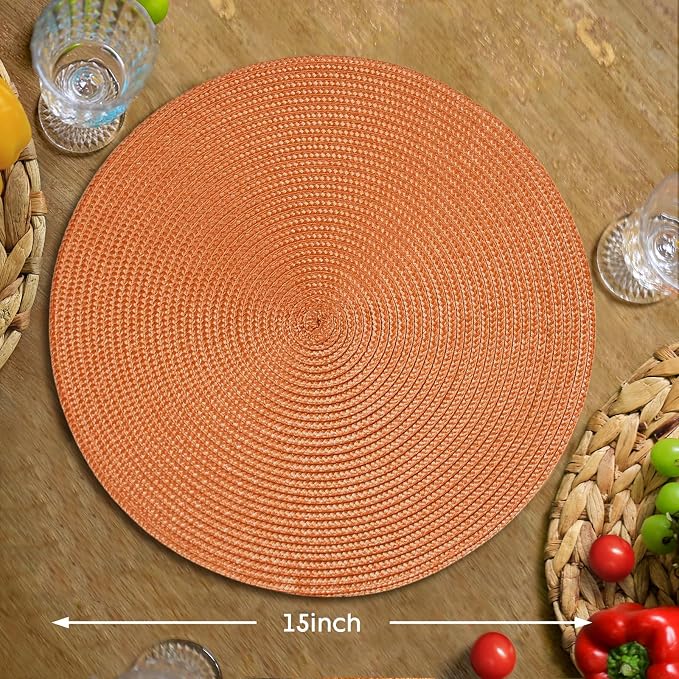 FunWheat Round Braided Placemats Set of 6 Table Mats - Image 2