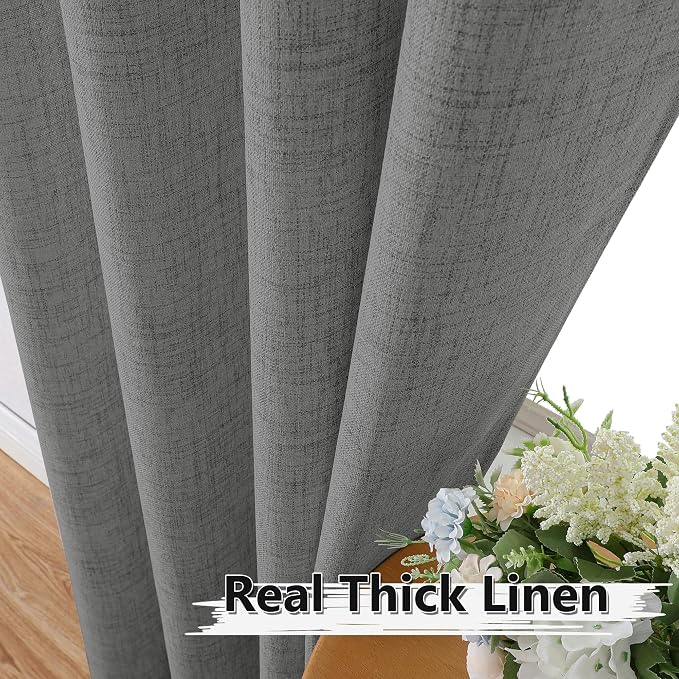 Tollpiz Linen Curtain Bedroom Rod Pocket Semi Sheer Curtains Burlap Light - Image 3