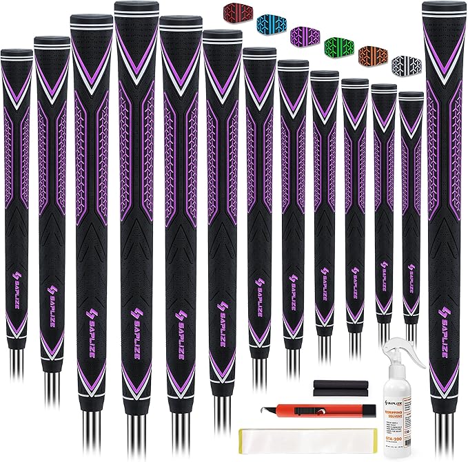 SAPLIZE High-performance Rubber Golf Grips 13 Pack, High Shock Absorption, Non-slip, Choose from 13 Grips with 15 Tapes or Full Regripping Kit, Std/Mid/Jumbo, CC10 Series