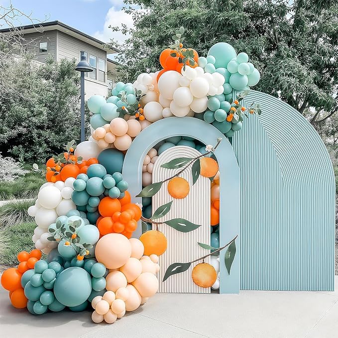 HILAVO Orange and Blue Balloons Arch Kit Retro Dusty Blue Teal Orange Ivory - Image 5
