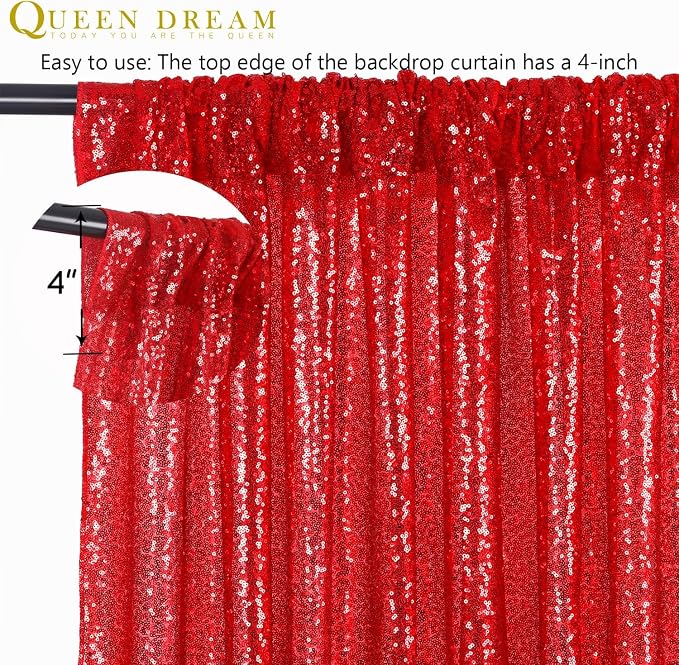 Red Sequin Backdrop Curtain 7ft x 7ft Background Drapes | Glitter Background - Image 6