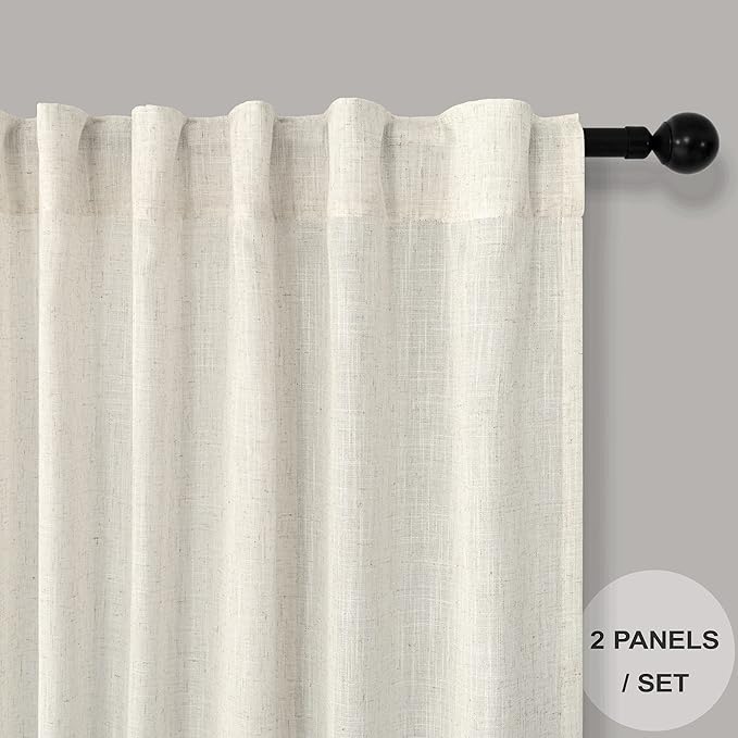 Pitalk Off White Linen Curtains 92 Inch Length 2 Panels - Image 2
