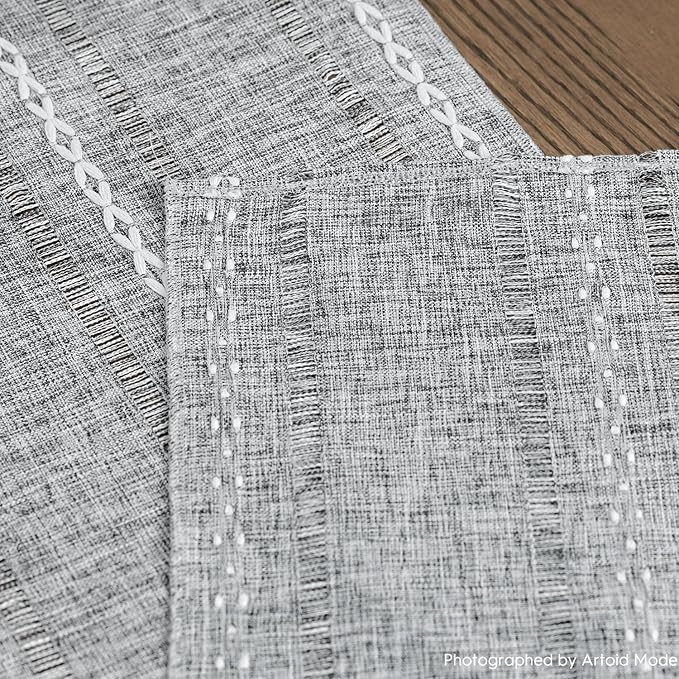 Artoid Mode Dark Grey Rustic Cotton Linen Table Runner, Seasonal Embroidered Hollow Kitchen Dining Table Decoration for Home Party Decor 13x72 Inch