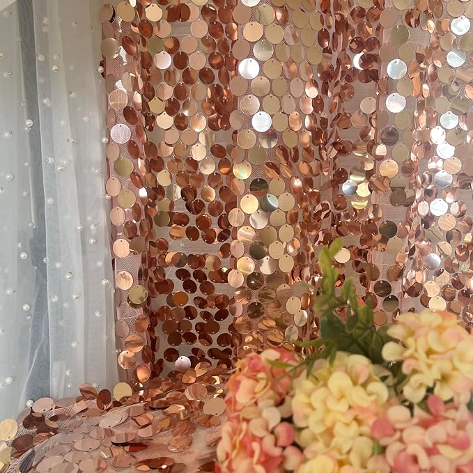Rose Gold Sequin Backdrop, 9x10 Feet, 18MM Large Sequin, 1 Panel | Shimmer - Image 2