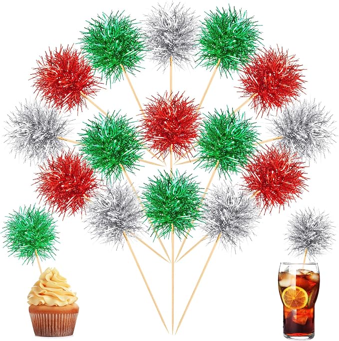 Chinco 100 Pcs Foil Firework Cupcake Toppers Sparkle Tinsel Cake Toppers Cake by Chinco