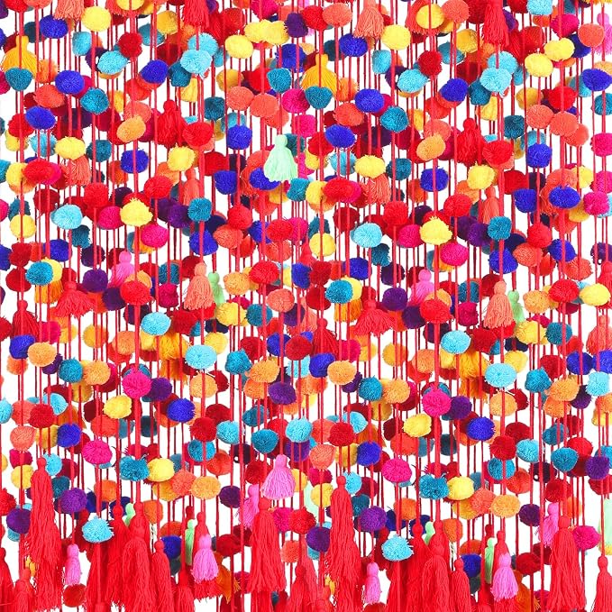 VitalCozy 12 Pcs Mexican Pom Pom Garland Colorful 59 Feet Fiesta Alter Yarn by VitalCozy