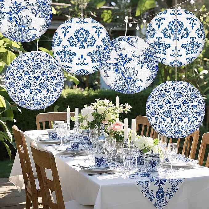 Chinoiserie Paper Lantern Celehappy 10 inch Blue and White Porcelain Print - Image 5