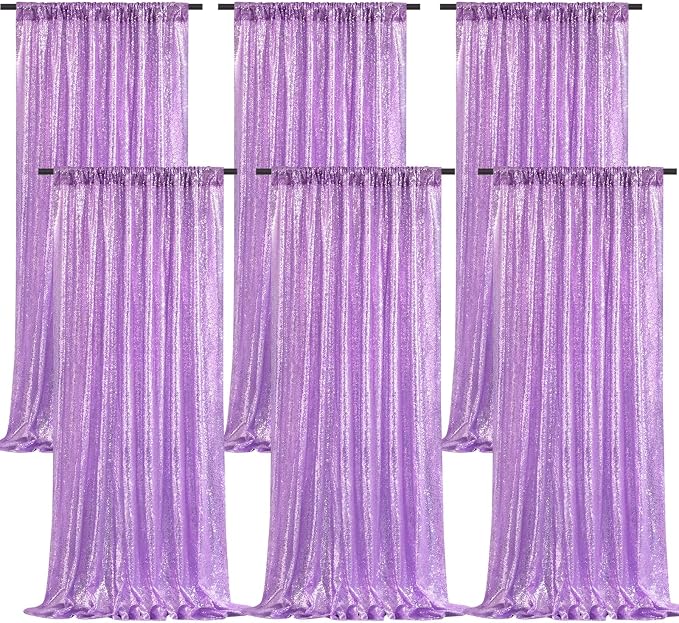 Lavender Sequin Curtains Backdrop 6 Pcs 2FTx8FT Shiny Shimmer Fabric | Glitter by B-COOL