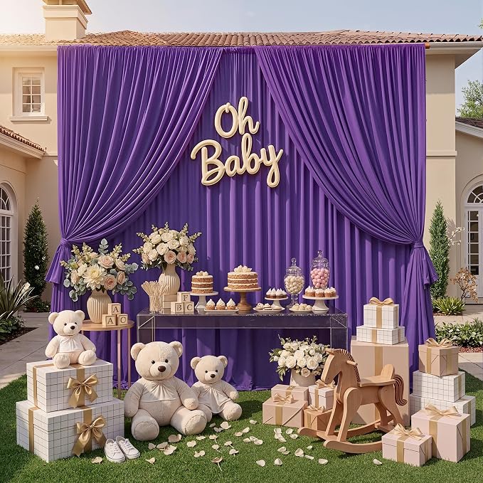 30ft x 10ft Wrinkle Free Purple Backdrop Curtains - Image 7