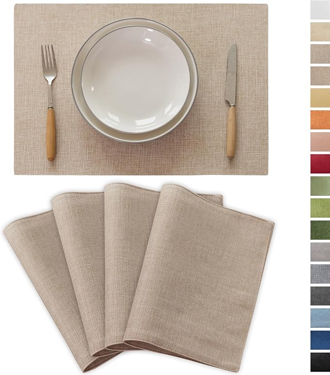 Demetex Linen Placemats Set of 4 Heat Resistant Cloth Placemats Table Place by DEMETEX