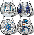 DASTOLL Stained Glass Window Hanging 4 Pcs Set White Winter Christmas Snow by DASTOLL