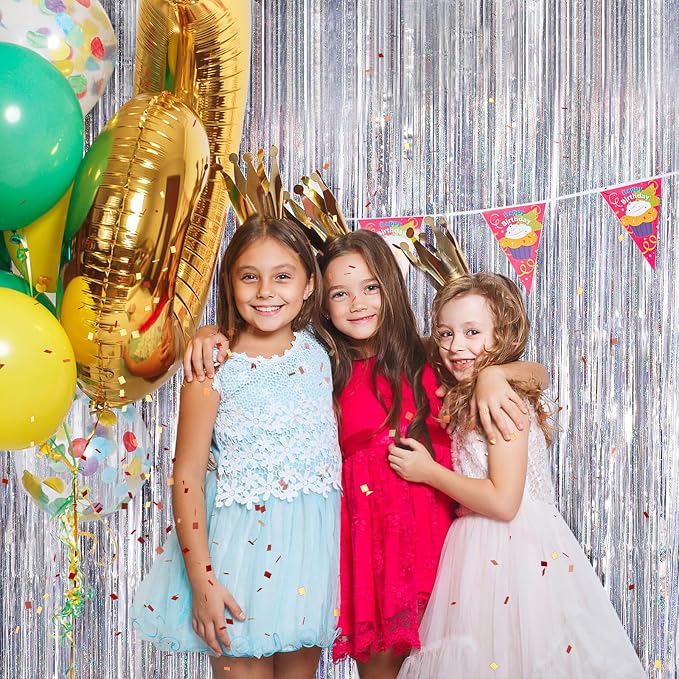 Silver Metallic Tinsel Foil Fringe Curtains, 2 Pack 3.3x8.3 Feet Party Streamer - Image 6