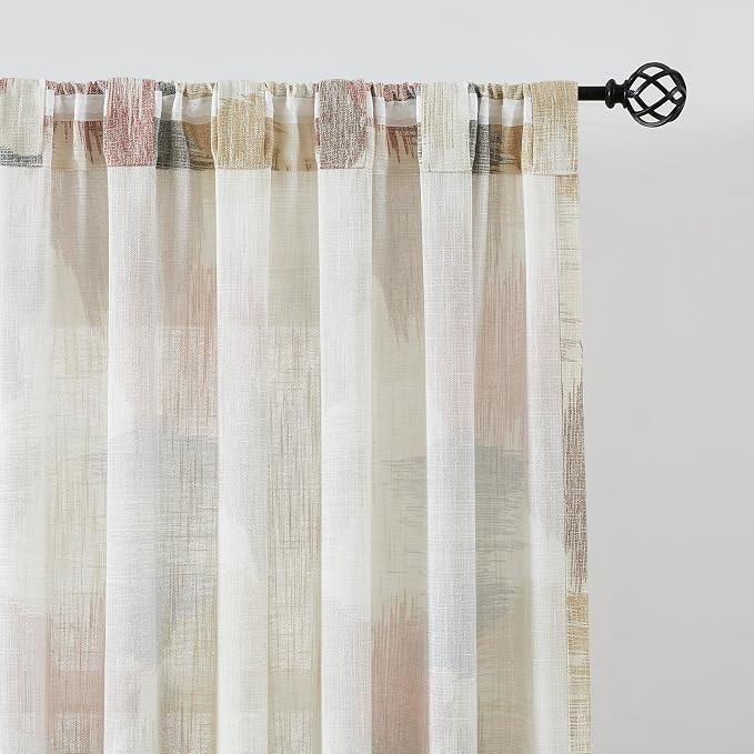 Kayne Studio Red Brown Boho Geo Rod Pocket Semi Sheer Curtains 63 Inch Long | - Image 4