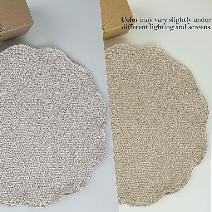 AHHFSMEI Round Faux Linen Placemats Set of 8 Heat Resistant Non-Slip Stain - Image 7