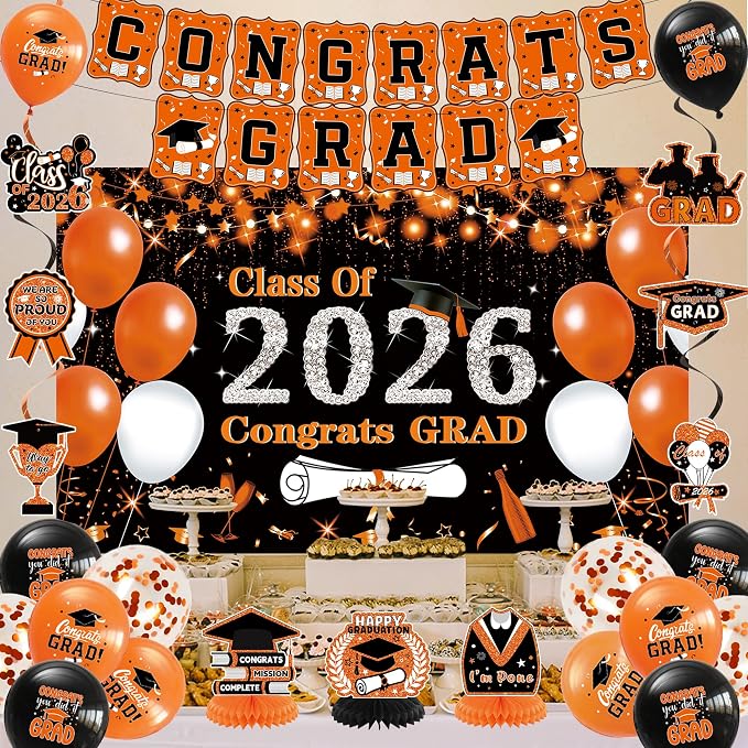 DARUNAXY Orange Graduation Party Decorations, 2026 Congrats Grad Honeycomb - Image 8