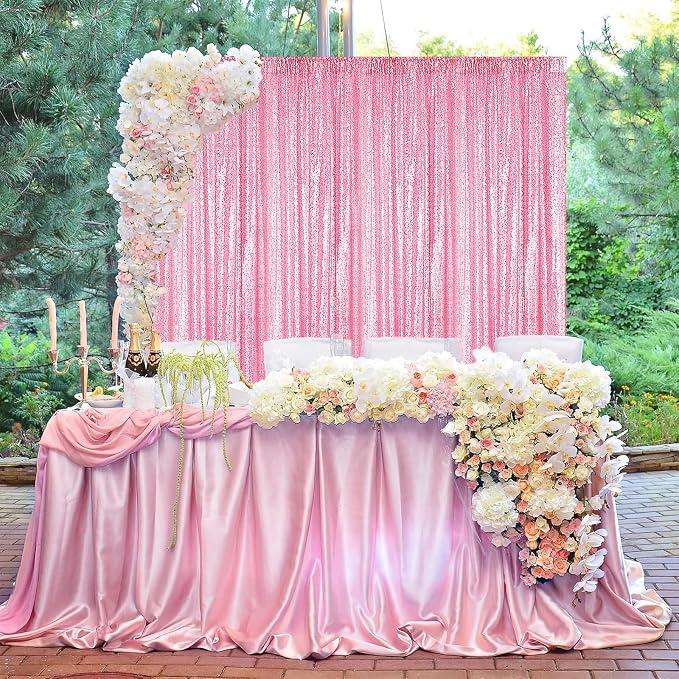 Sugargirl Matte Pink Sequin Backdrop Curtain 8FTx8FT Glitter Matte Pink - Image 7