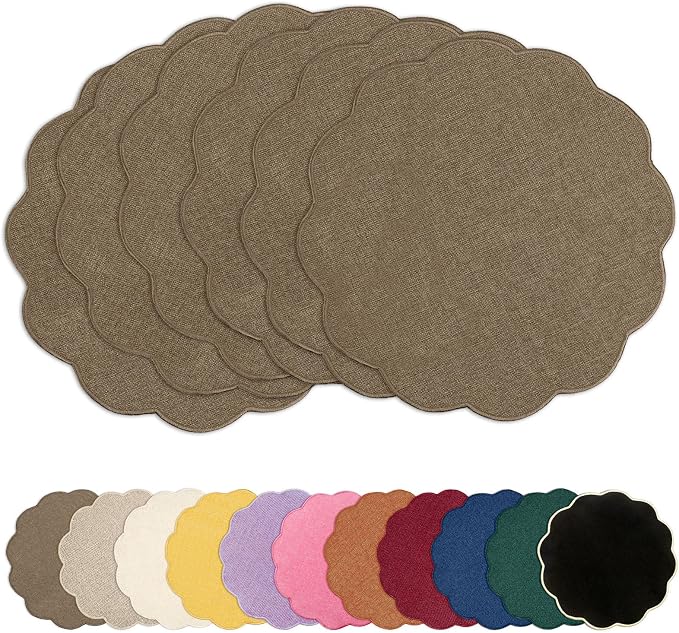 AHHFSMEI Round Faux Linen Placemats Set of 6 Heat Resistant Non-Slip Stain by AHHFSMEI