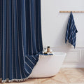 White Boho Farmhouse Linen Heavy Duty Cloth Shower Curtain Set, 72x72 | 330GSM by ShowerCurtain