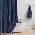 Small Boho Linen Heavy Duty Cloth Shower Curtain, 330GSM Linen Blend, Water by ShowerCurtain