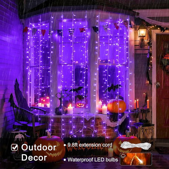 JMEXSUSS 300LED Purple Halloween Lights, 9.8x9.8ft Curtain Lights Plug in | - Image 2