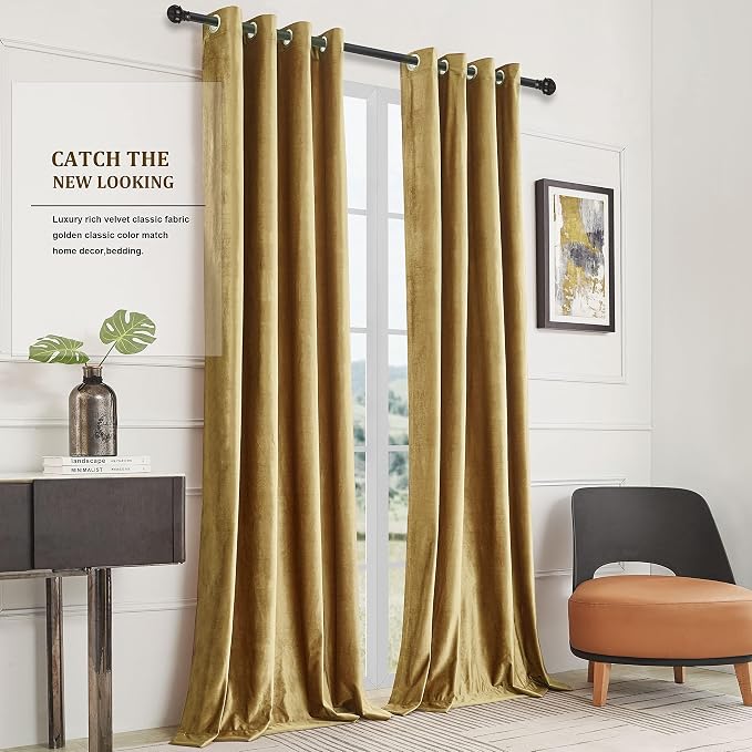 BULBUL Velvet Gold Blackout Curtains 102 inch Long - Image 9