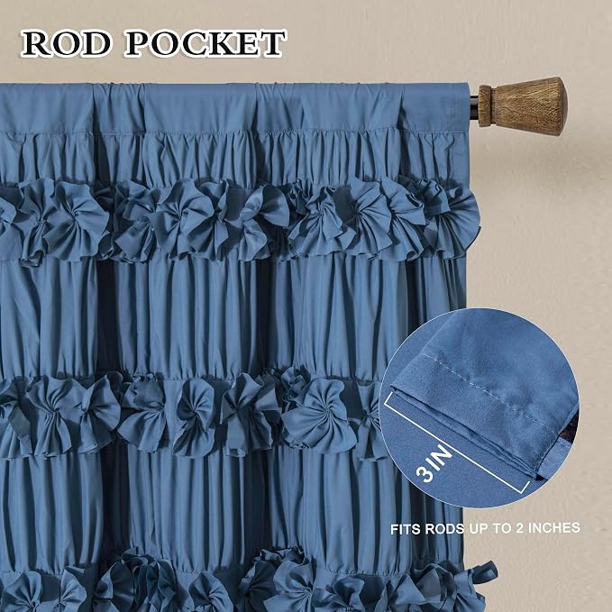 Luxurious Dusty Blue Blackout Curtains 2 Panels | 3 Rows of Handmade Butterfly - Image 3