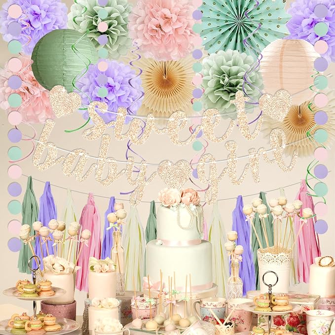 Sage Green and Blush Purple Baby Shower Decorations - Image 4