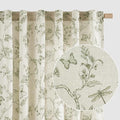 Green Floral Linen Curtains Farmhouse Rod Pocket 50W X 108L 2 Panels | by Lazzzy